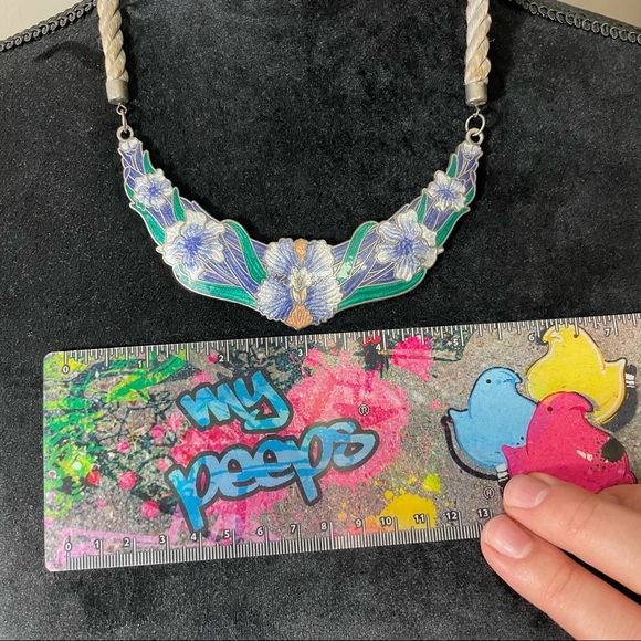 Vintage CJ Cloisonné Iris Bib Necklace - Picture 3 of 13